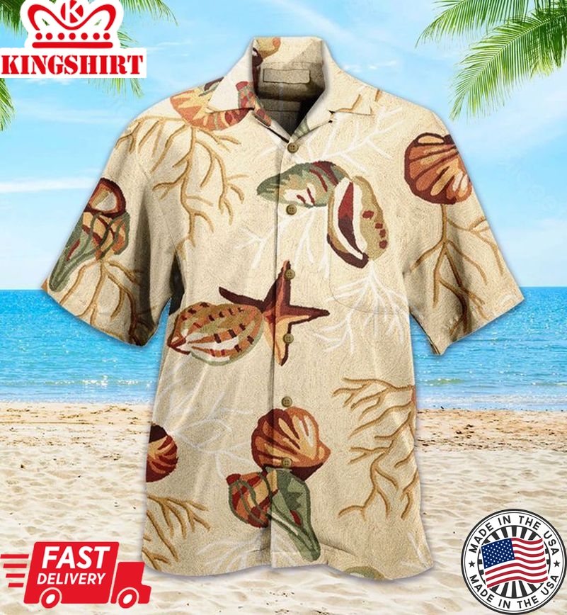 Coral Reef Shells Brown Trendy Hawaiian Shirt 3D Summer Gifts