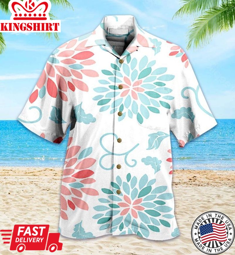 Coral Turquoise Emma White Trendy Hawaiian Shirt 3D, Coral Trendy Hawaiian Shirt For Summer Gifts