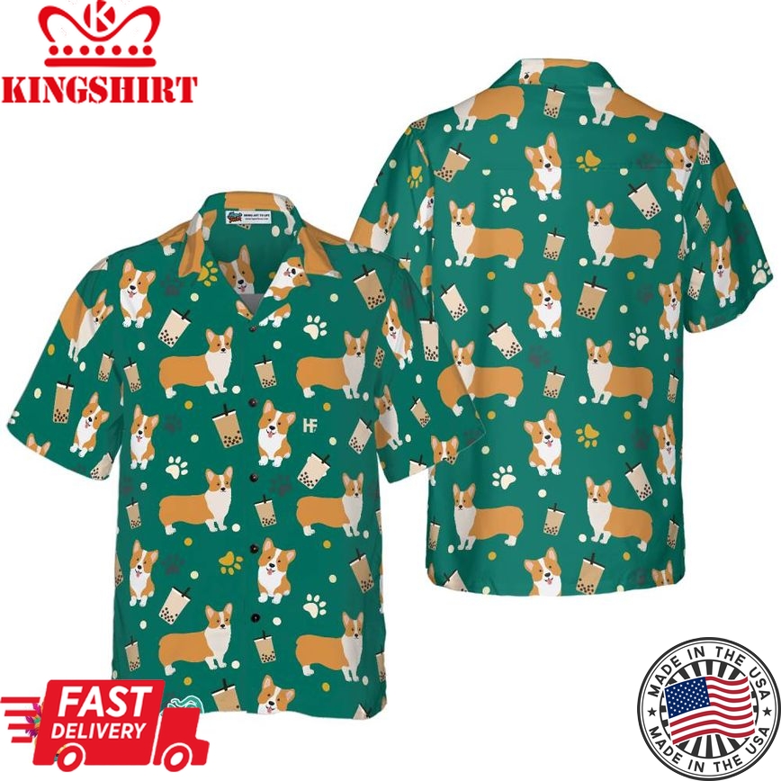 Corgi & Boba Tea Hawaiian Shirt