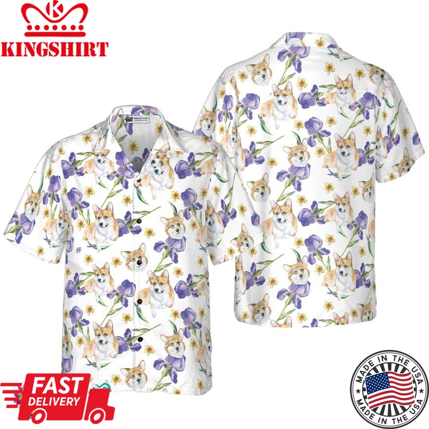 Corgi And Flowers Shirt For Men Hawaiian Shirt