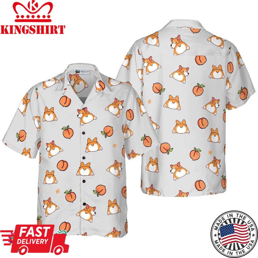 Corgi Butt And Peaches Seamless Hawaiian Shirt