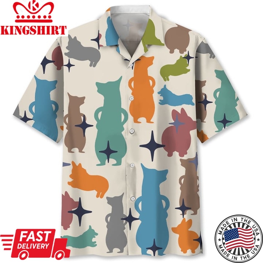 Corgi Colorful Trendy Hawaiian Shirt