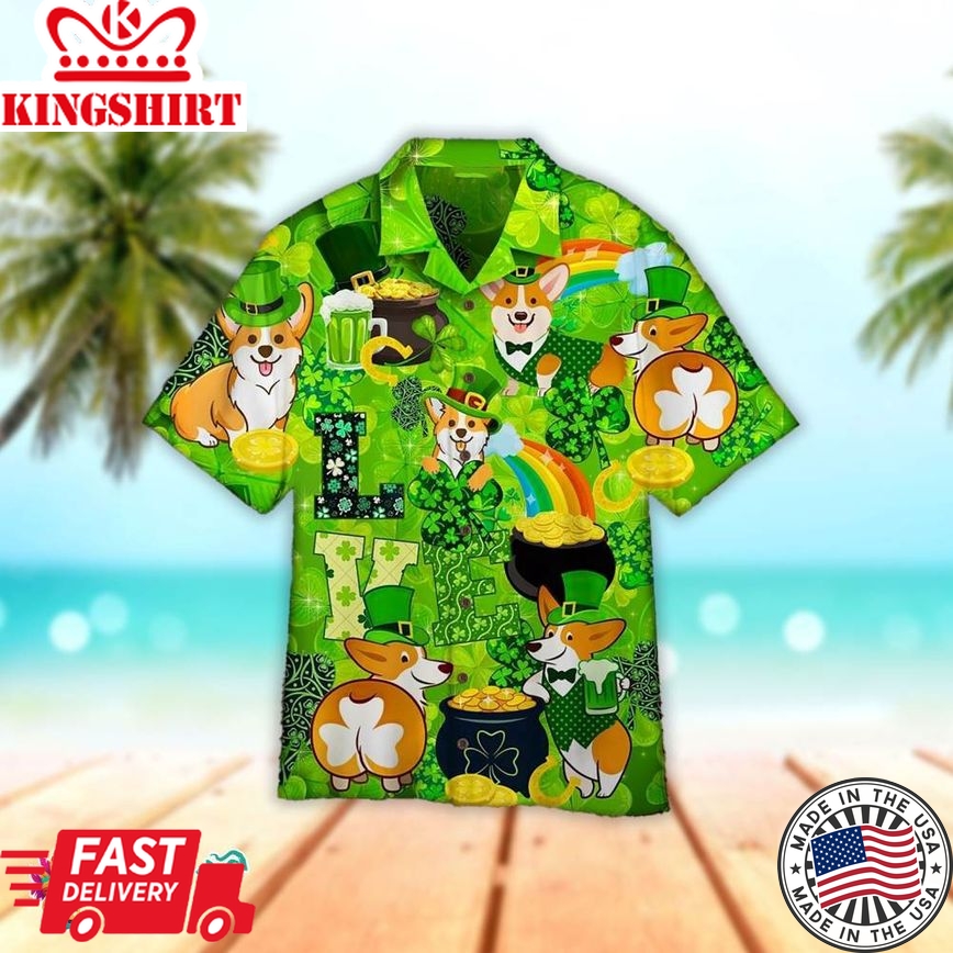 Corgi Dog Happy Saint PatrickS Day Hawaiian Aloha Beach Shirt