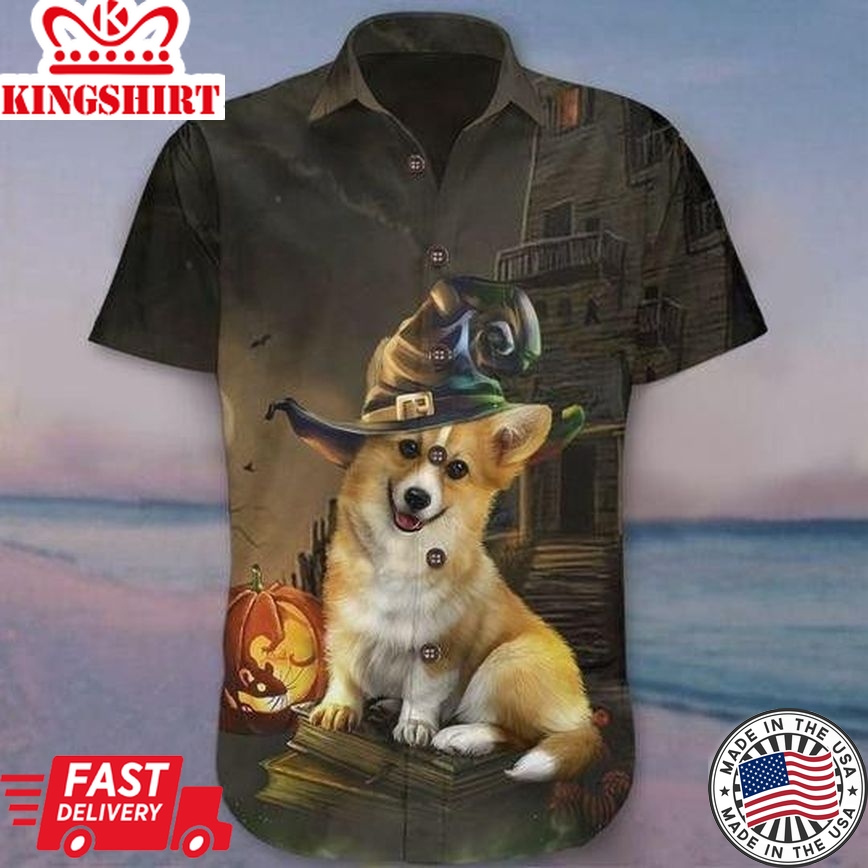 Corgi Halloween Trendy Hawaiian Shirt, Corgi Trendy Hawaiian Shirt, Aloha Shirt For Dog Lover