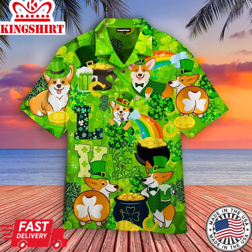 Corgi Happy Saint Patricks Day Trendy Hawaiian Shirt Aloha Shirt