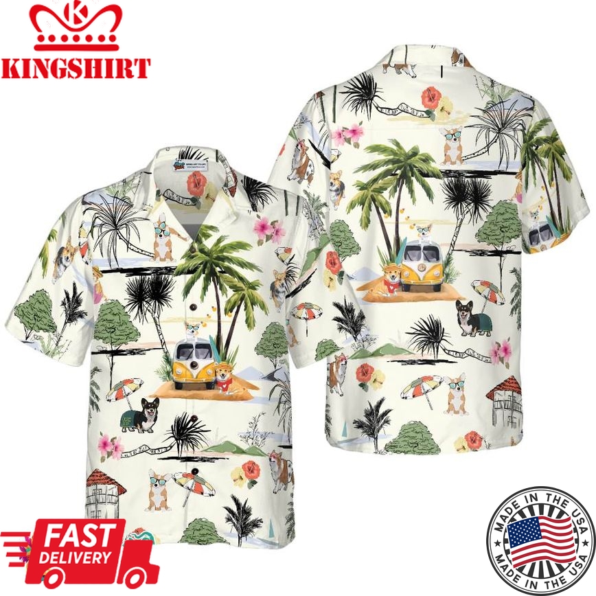 Corgi Hawaii Beach Hawaiian Shirt