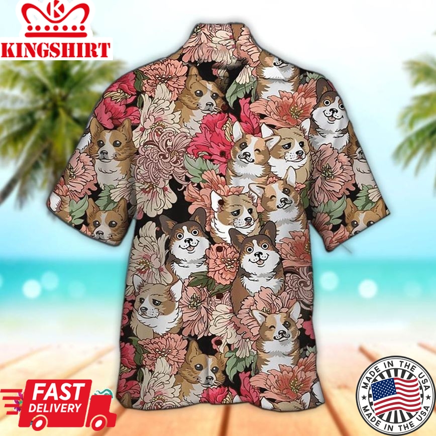 Corgi Hawaiian Shirt Corgi Flower Hawaiian Aloha Beach Shirt