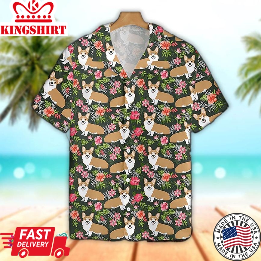 Corgi Hawaiian Shirt Corgi Flower Pattern Hawaiian Aloha Beach Shirt