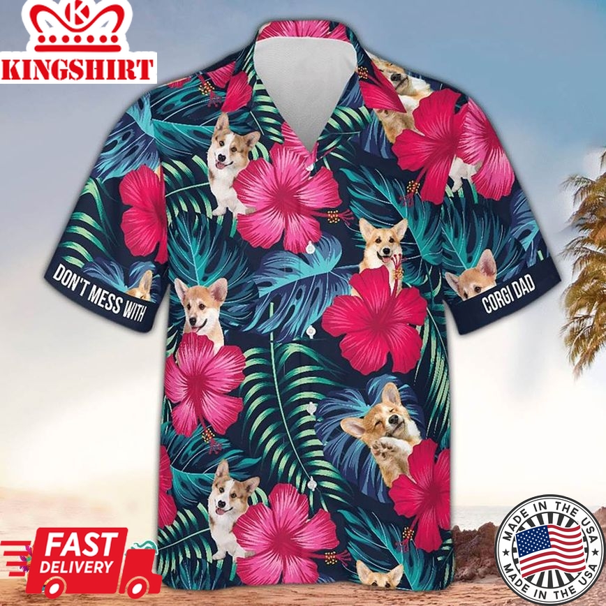 Corgi Hawaiian Shirt Corgi Hibiscus Pattern Hawaiian Aloha Beach Shirt