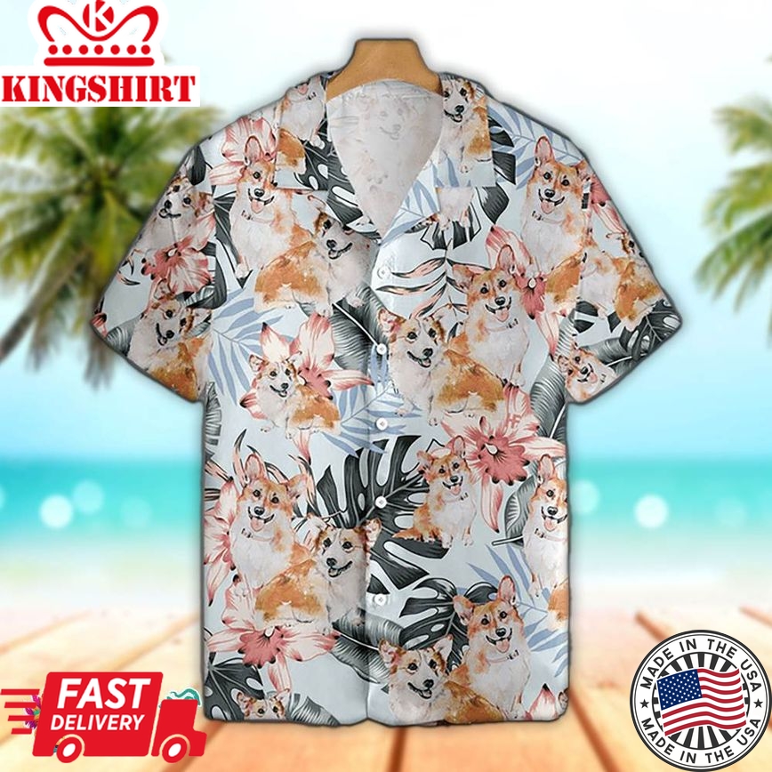 Corgi Hawaiian Shirt Corgi Tropical Flower Hawaiian Aloha Beach Shirt