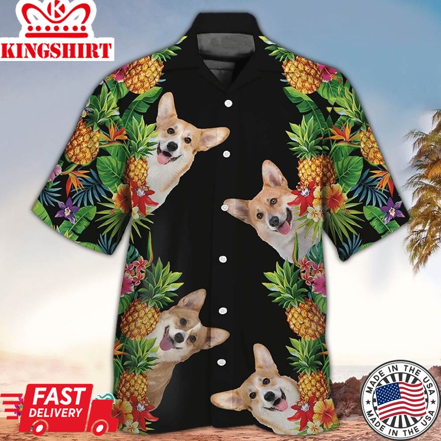 Corgi Hawaiian Shirt Corgi Tropical Pineapple Hawaiian Aloha Beach Shirt