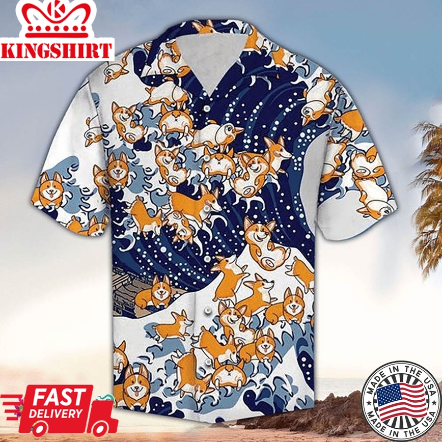 Corgi Hawaiian Shirt Funny Corgi Surfing Hawaiian Aloha Beach Shirt