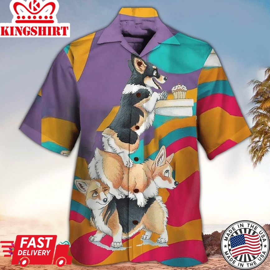 Corgi Hawaiian Shirt Sneaky Corgi Colorful Shirt, Aloha Hawaiian Shirts