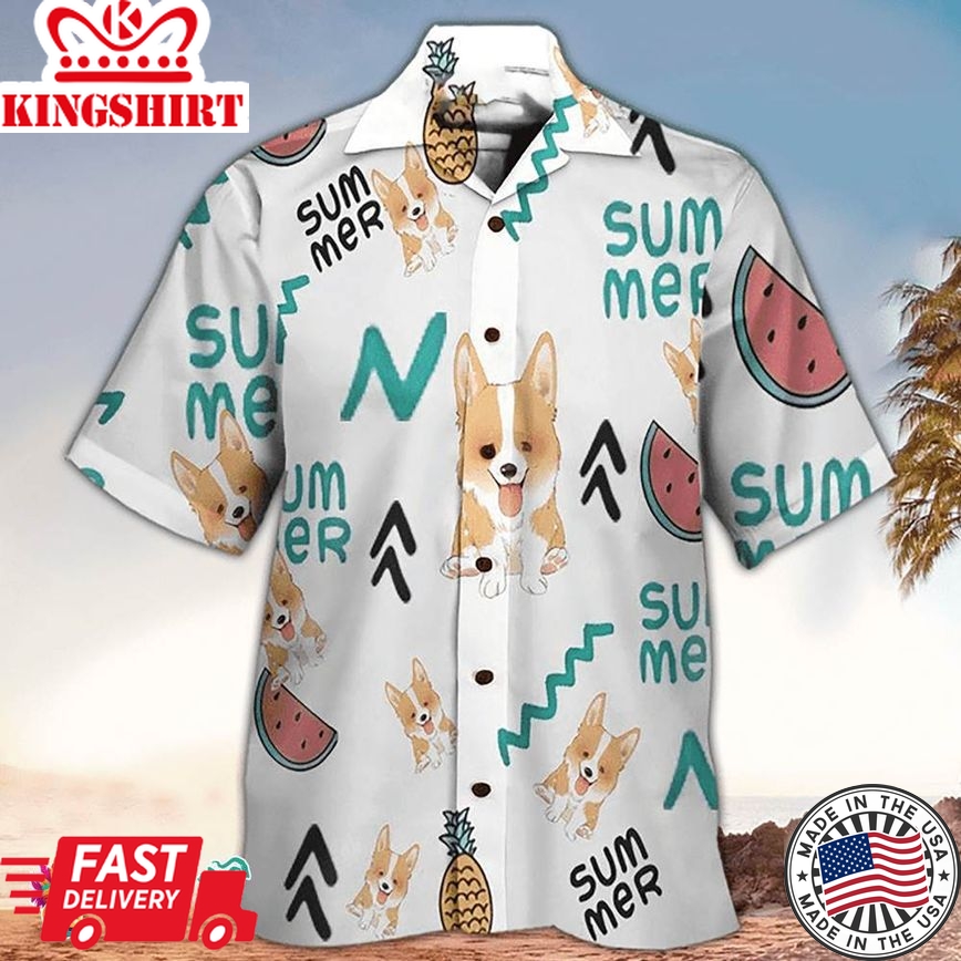 Corgi Hawaiian Shirt Summer Corgi Pattern Hawaiian Aloha Beach Shirt