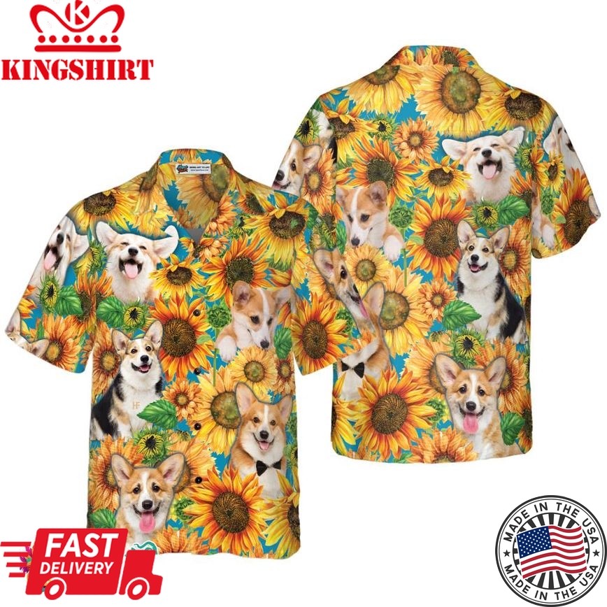 Corgi Lovers With Sunflower Hawaiian Shirt