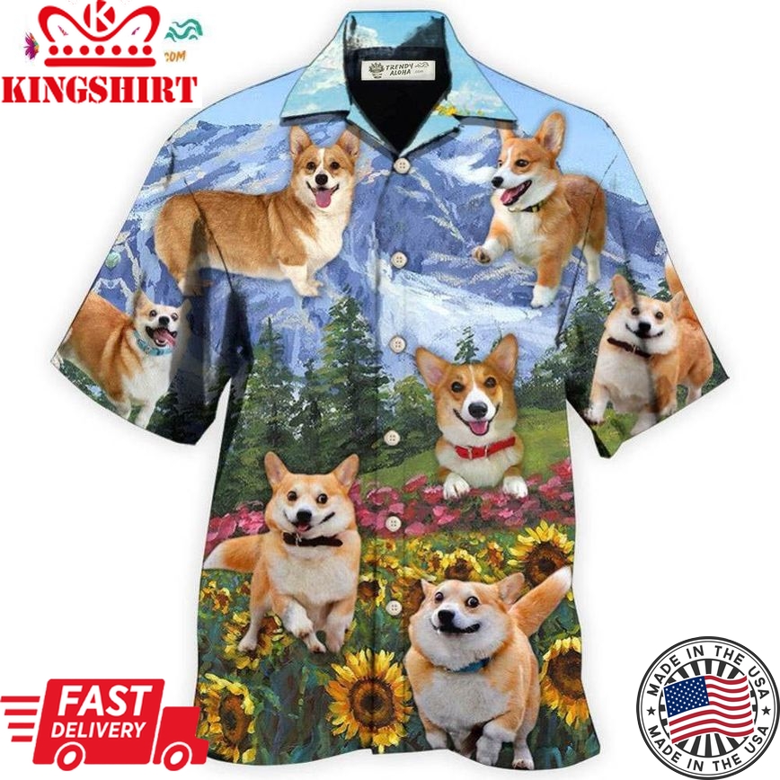 Corgi Loves Flower Garden Hawaiian Shirt