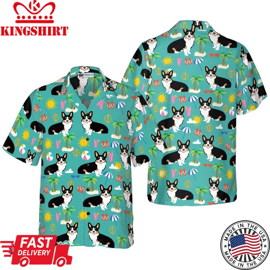 Corgi On The Beach Hawaiian Shirt