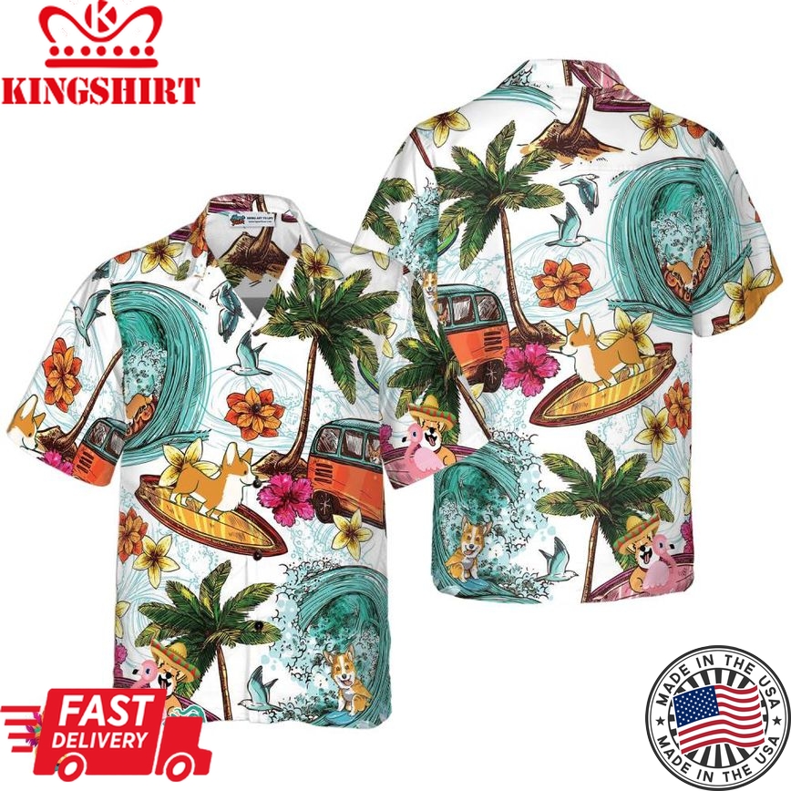 Corgi On The Beach Shirt For Men Hawaiian Shirt