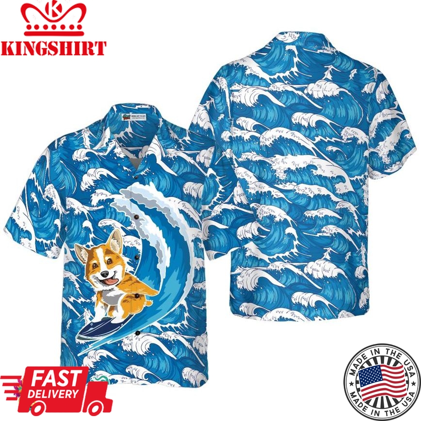 Corgi Surfing Dog Hawaiian Shirt