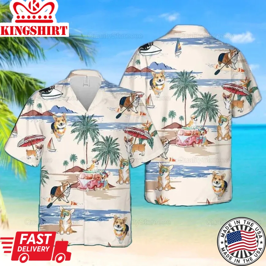 Corgi Trendy Hawaiian Shirt, Funny Corgi Trendy Hawaiian Shirt, Corgi Cute Trendy Hawaiian Shirt