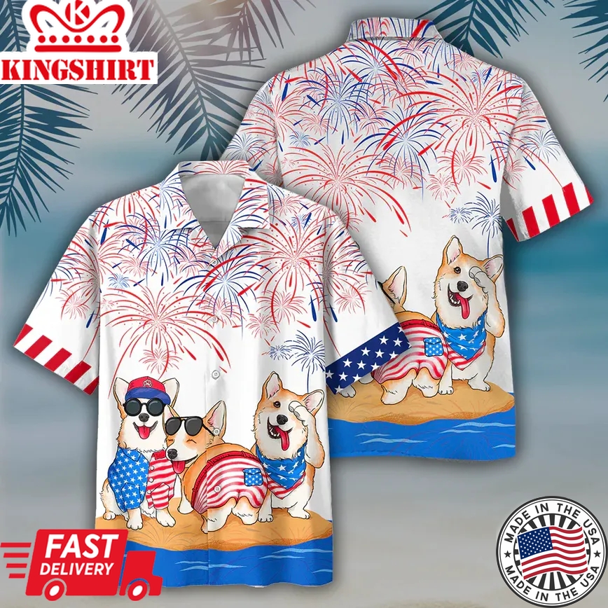 Corgi Trendy Hawaiian Shirts Independence Day Is Coming, Usa Patriotic Trendy Hawaiian Shirt