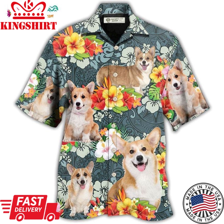 Corgi Tropical Floral Hawaiian Shirt