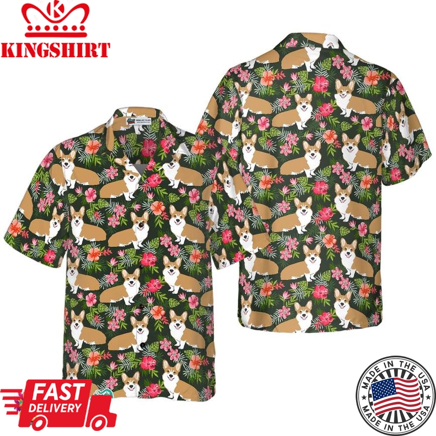 Corgi Tropical Flower Hawaiian Shirt