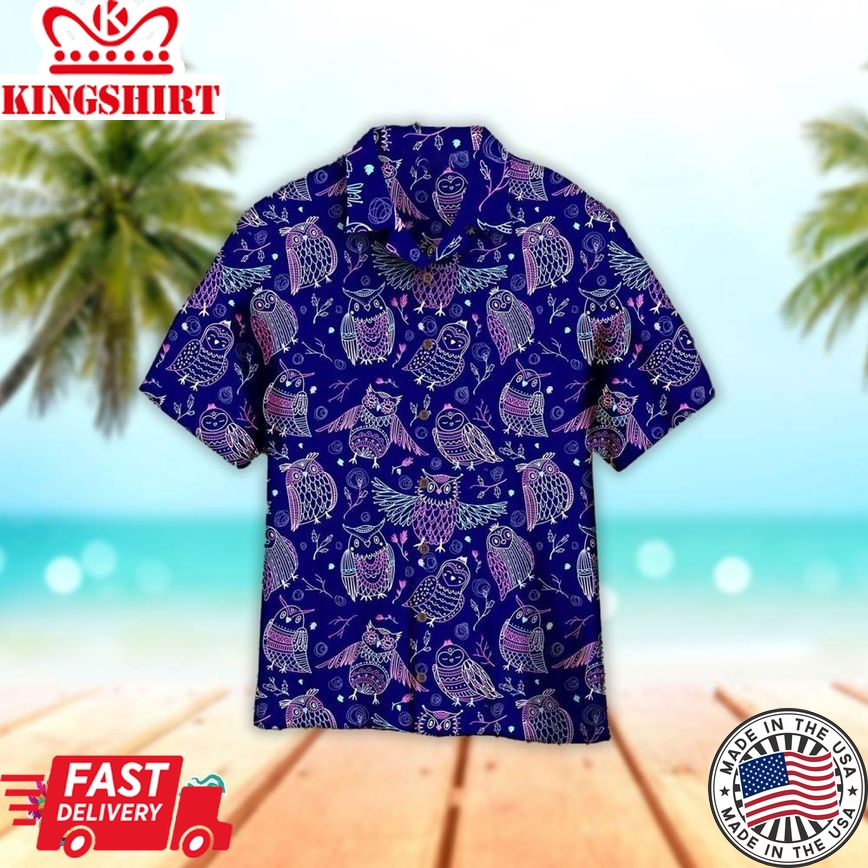 Corloful Owl Hawaiian Aloha Beach Shirt