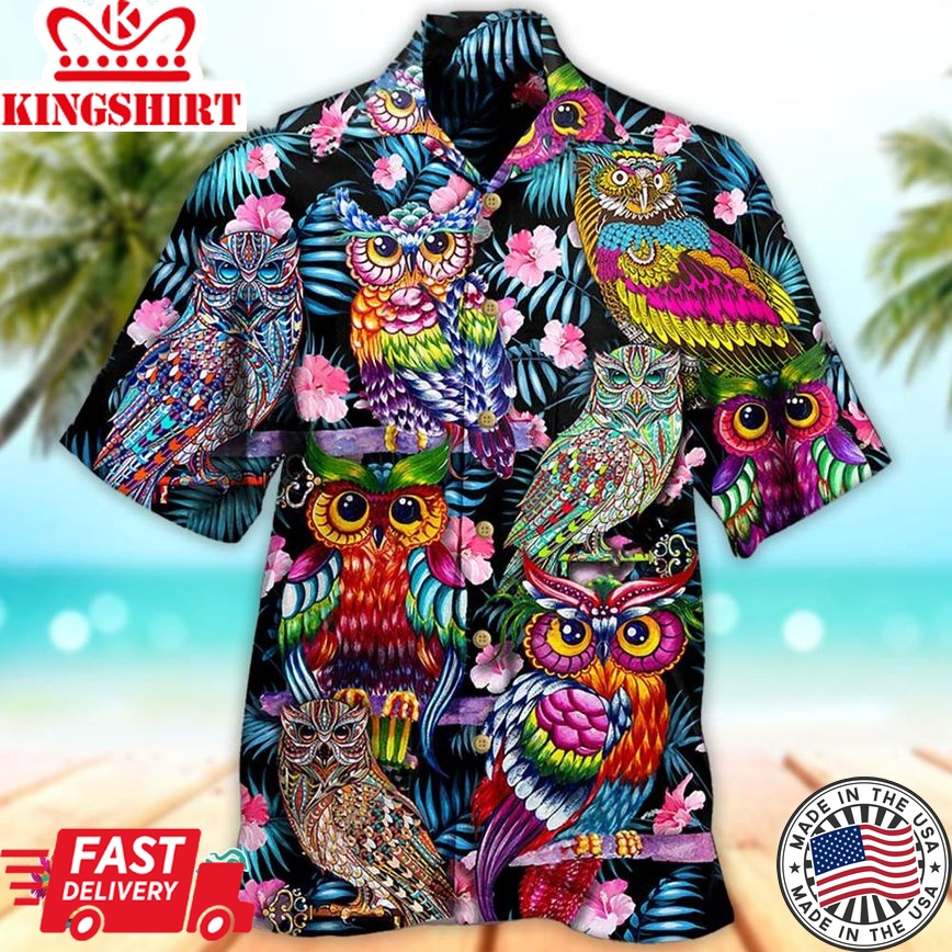 Corloful Owl Hawaiian Aloha Beach Shirt