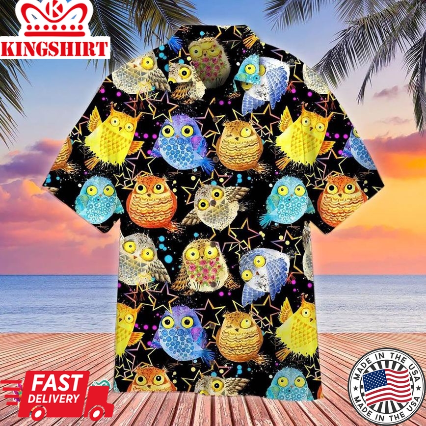 Corloful Owl Hawaiian Aloha Beach Shirt