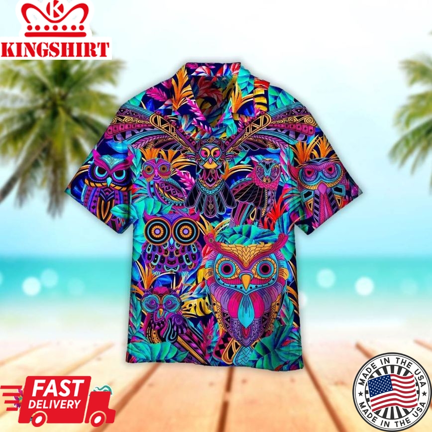 Corloful Owl Hawaiian Aloha Beach Shirt