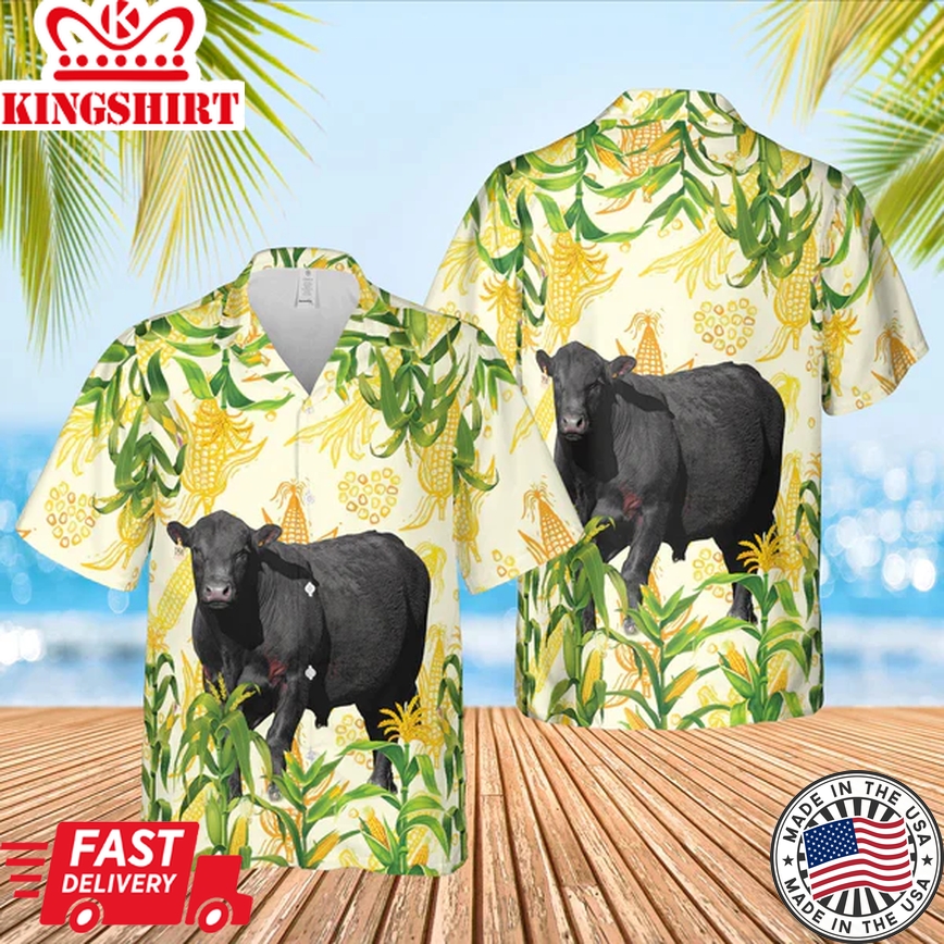 Corn Farm Black Angus 3D Trendy Hawaiian Shirt, Cow Trendy Hawaiian Shirt, Summer Gifts For Men And Women