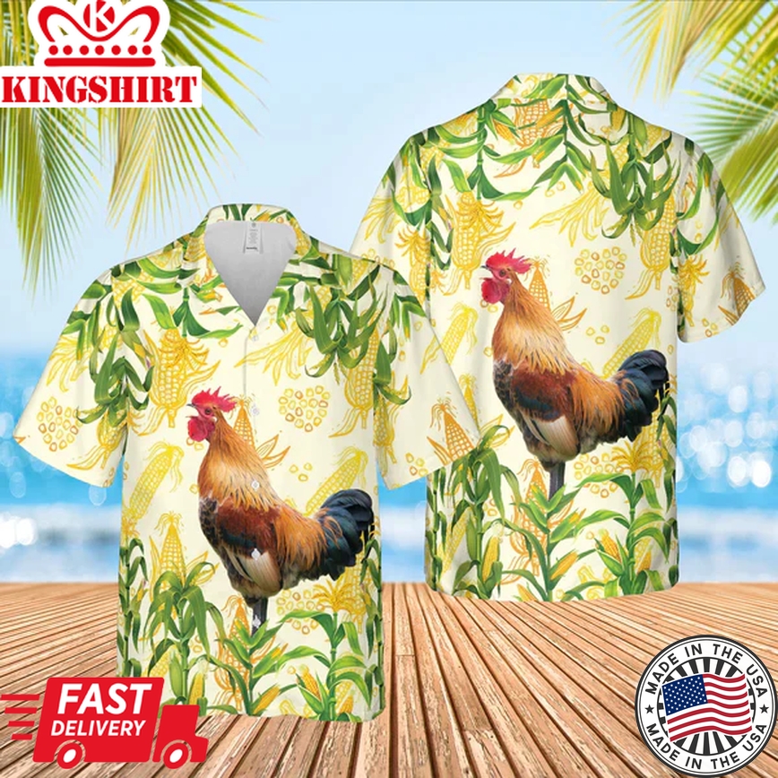 Corn Farm Chicken All Over Printed 3D Trendy Hawaiian Shirt