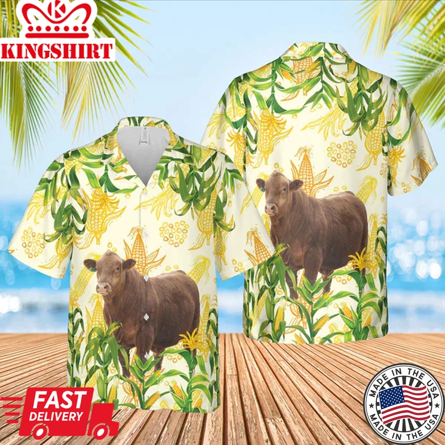 Corn Farm Gelbvieh Trendy Hawaiian Shirt, Cow Trendy Hawaiian Shirt, Summer Gifts For Men And Women