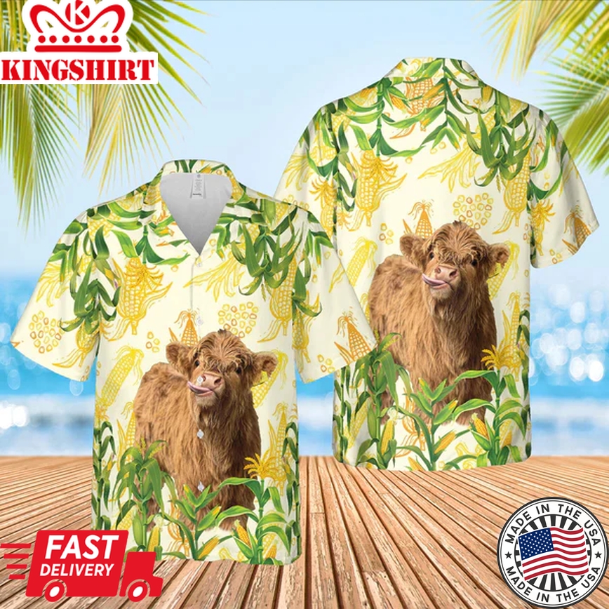 Corn Farm Highlands Trendy Hawaiian Shirt, Cow Trendy Hawaiian Shirt, Summer Gifts For Men And Women