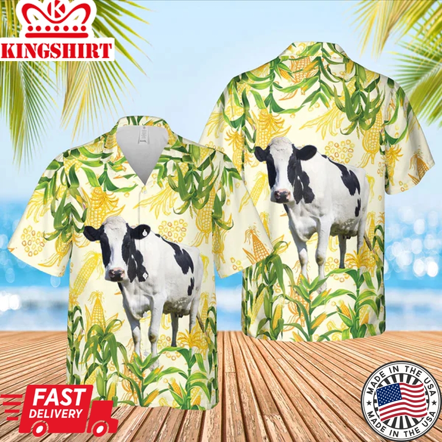 Corn Farm Holstein 3D Trendy Hawaiian Shirt, Cow Trendy Hawaiian Shirt, Summer Gifts For Men And Women