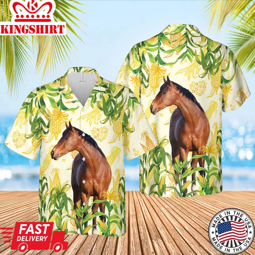 Corn Farm Horse 3D Trendy Hawaiian Shirt, Cow Trendy Hawaiian Shirt, Summer Gifts For Men And Women