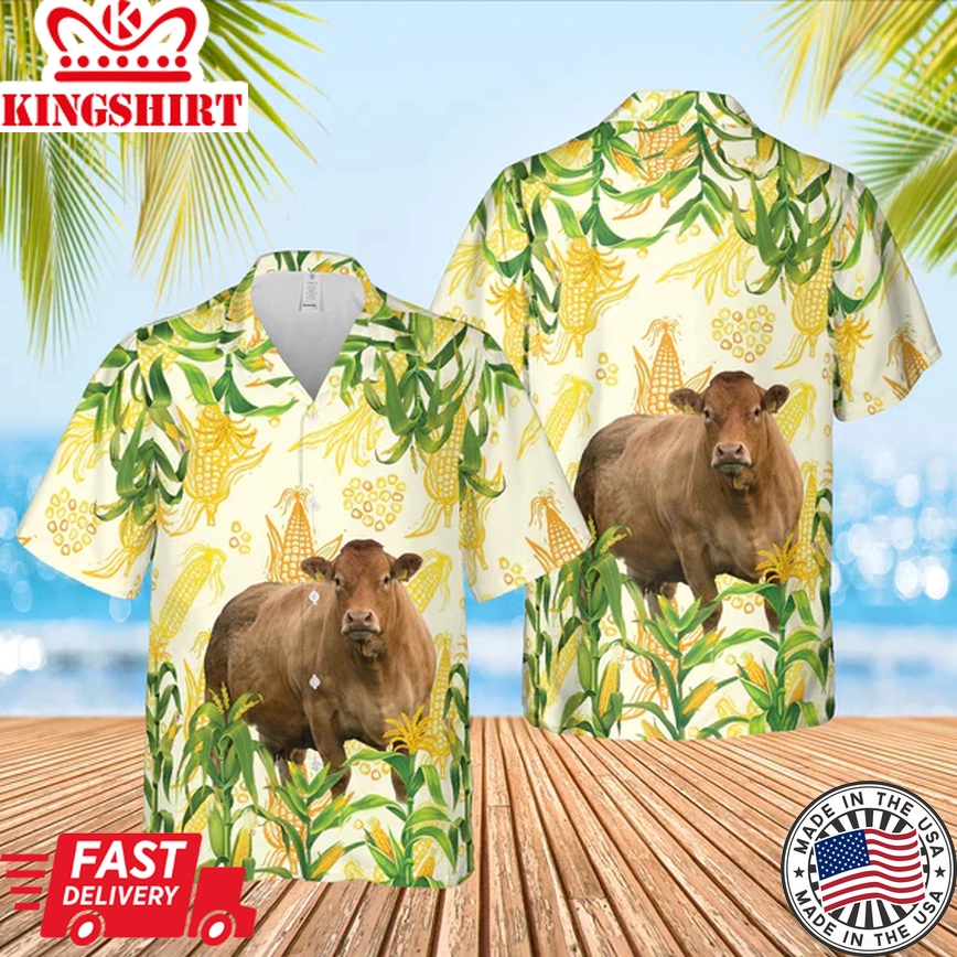 Corn Farm Limousin 3D Trendy Hawaiian Shirt, Cow Trendy Hawaiian Shirt, Summer Gifts For Men And Women