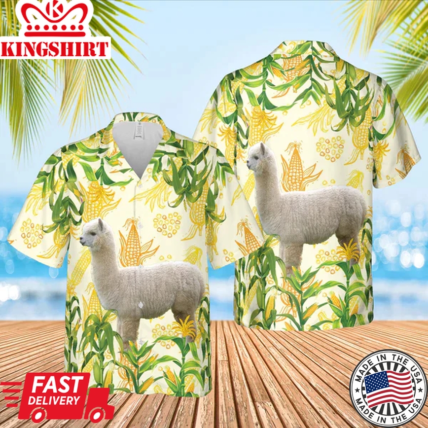 Corn Farm Llama All Over Printed 3D Trendy Hawaiian Shirt, Summer Gifts For Men And Women