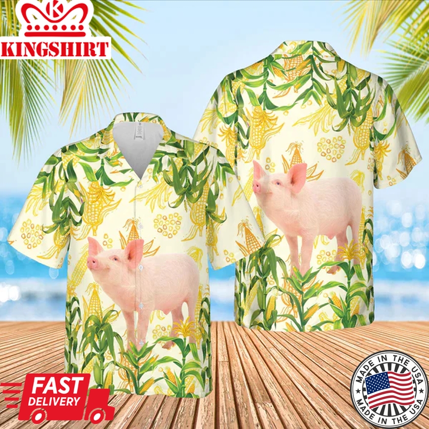 Corn Farm Pig 3D Trendy Hawaiian Shirt, Summer Gifts For Men And Women