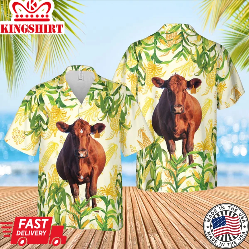 Corn Farm Red Angus 3D Trendy Hawaiian Shirt, Cow Trendy Hawaiian Shirt, Summer Gifts For Men And Women