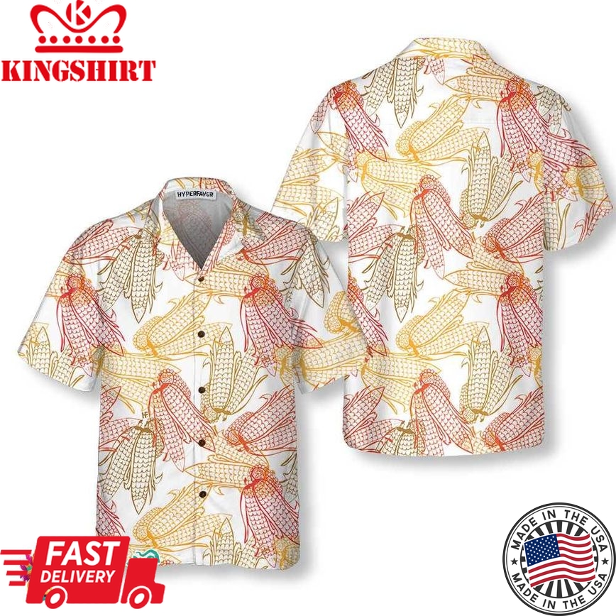 Corn Sketch Pattern Corn Hawaiian Shirt, Corn Shirt For Men & Women, Corn Print Shirt Short Sleeve