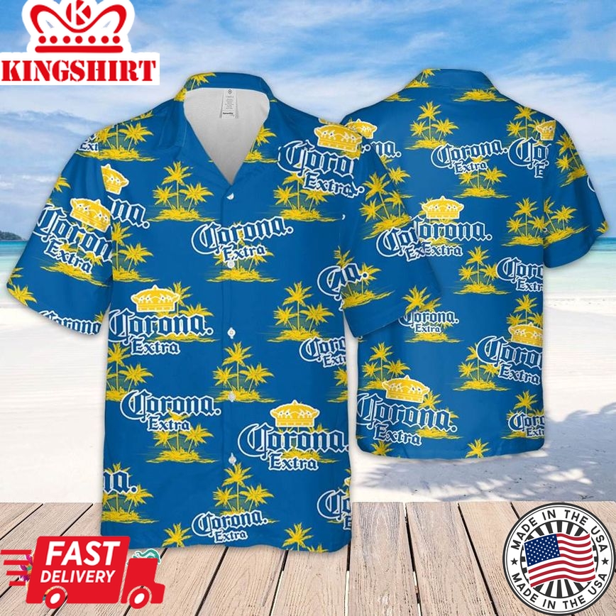 Corona Hawaiian Coconut Island Pattern Hawaiian Beer Lover Shirt, Classic Flowers Beer Aloha Shirt