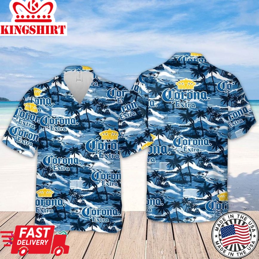 Corona Hawaiian Sea Island Pattern Hawaiian Shirt, Summer Beer Hawaiian Shirt