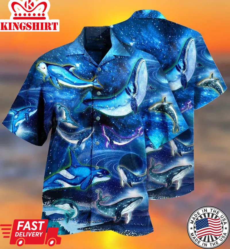 Cosmic Whale In Fantasy Space Trendy Hawaiian Shirt 3D Summer Gifts