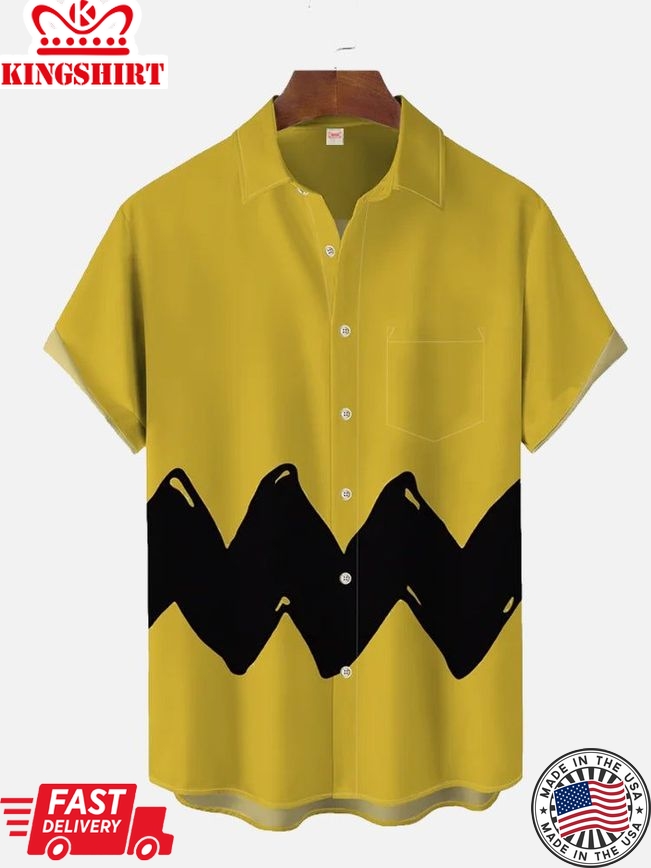 Cosplay Retro Cartoon Image Yellow And Black Matching Art Stripe Printing Short Sleeve Aloha Hawaiian Shirt