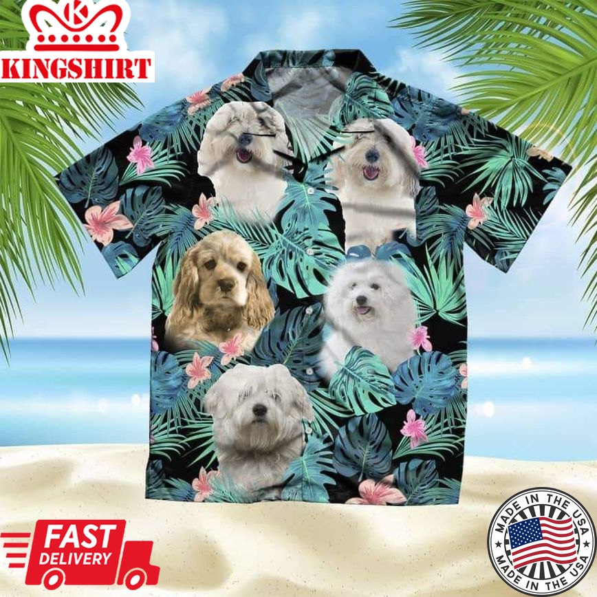 Coton De Tulear Trendy Hawaiian Shirt, Dog Summer Leaves Trendy Hawaiian Shirt, Unisex Print Aloha Short Sleeve Casual Shirt Summer Gifts