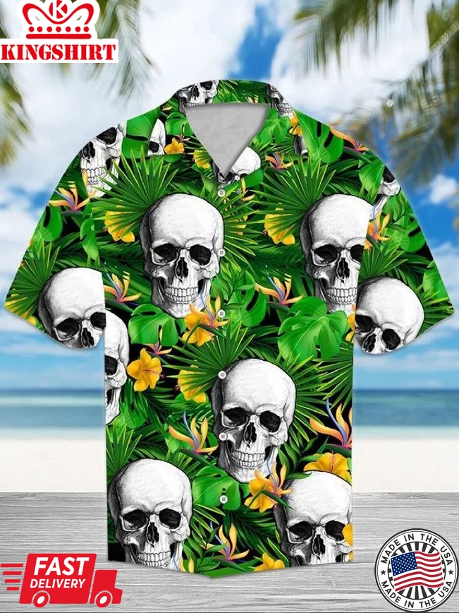 Cotton-Blend Skull Printed Green Shirt