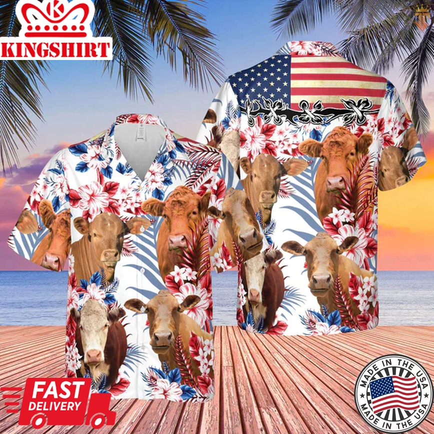 Cow American Flag All Over Printed 3D Trendy Hawaiian Shirt