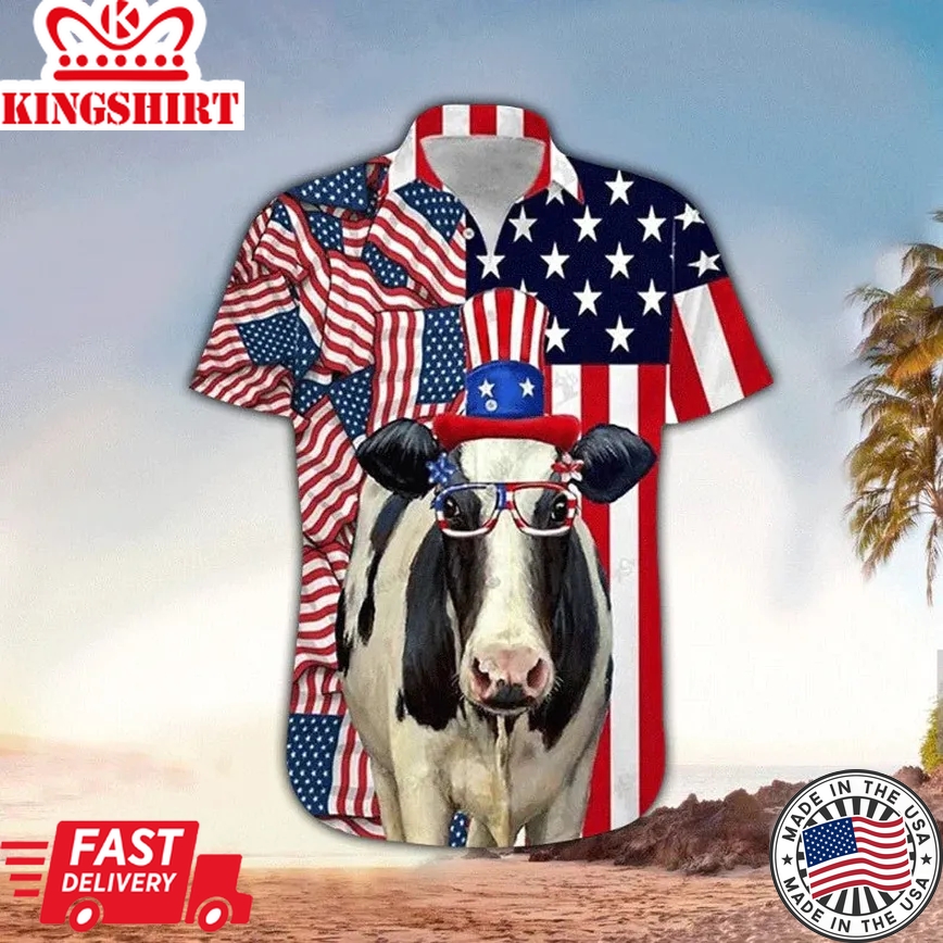 Cow American Short Sleeves Unisex Trendy Hawaiian Shirt Hawaii Shirt Men